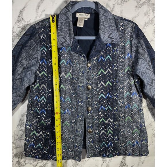 Coldwater Creek Womens Chevron Patterned Jacket PM (10-12) 100% Cotton Multicolo - Picture 4 of 7